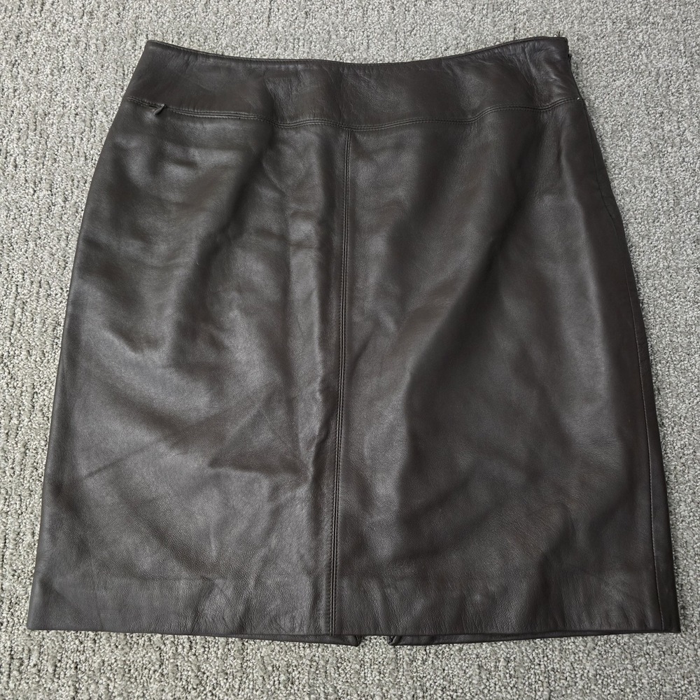 Lord & Taylor 10P Brown 100% Leather Pencil Skirt Petite Dark Academia Y2K